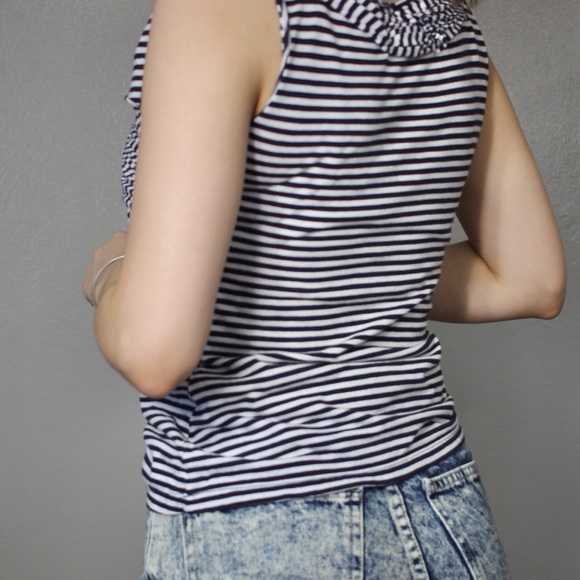 Anthropologie Deletta Blouse Ruffle Drape Striped - Picture 4 of 9